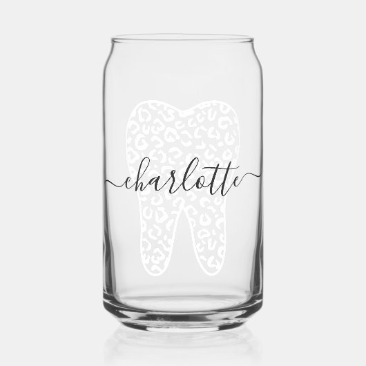 Aangepaste naam Dental Leopard Print Tooth Cadeau Blikvorm Glas (Voorkant)
