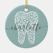 Aangepaste naam Dental Leopard Print Tooth Cadeau Keramisch Ornament (Voorkant)