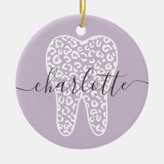 Aangepaste naam Dental Leopard Print Tooth Cadeau Keramisch Ornament (Voorkant)