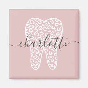 Aangepaste naam Dental Leopard Print Tooth Cadeau Magneet