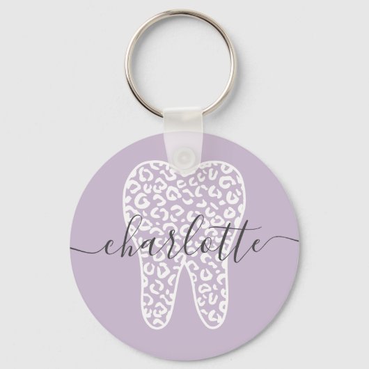 Aangepaste naam Dental Leopard Print Tooth Cadeau Sleutelhanger (Voorkant)