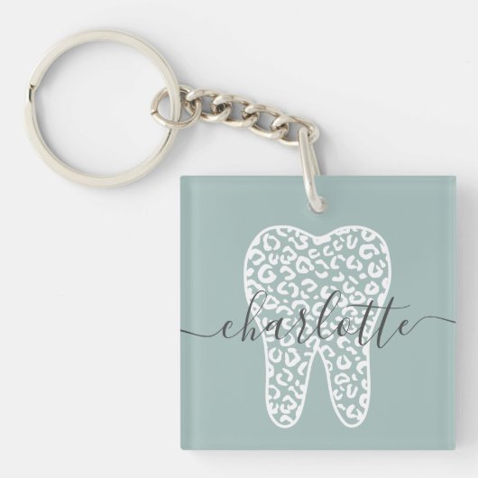 Aangepaste naam Dental Leopard Print Tooth Cadeau Sleutelhanger (voorkant)