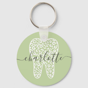 Aangepaste naam Dental Leopard Print Tooth Cadeau Sleutelhanger