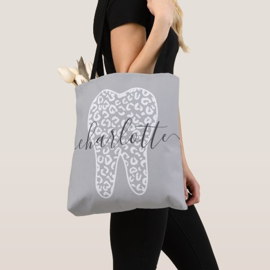 Aangepaste naam Dental Leopard Print Tooth Cadeau Tote Bag (Dichtbij)