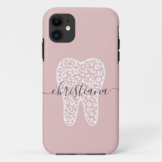 Aangepaste naam Dental Leopard Print Tooth Case-Mate iPhone Case (Achterkant)