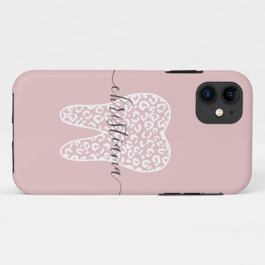 Aangepaste naam Dental Leopard Print Tooth Case-Mate iPhone Case (Achterkant (horizontaal))