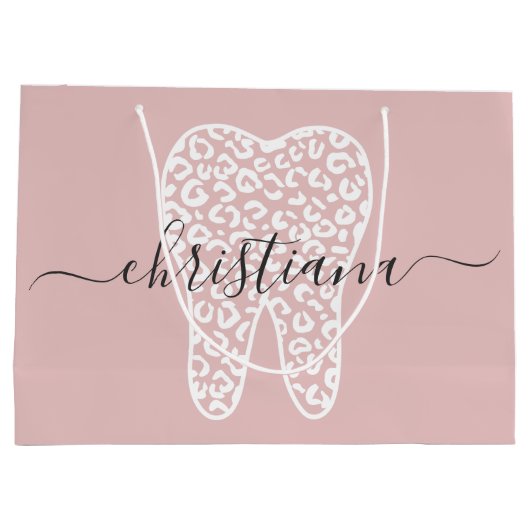Aangepaste naam Dental Leopard Print Tooth Groot Cadeauzakje (Achterkant)