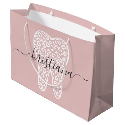 Aangepaste naam Dental Leopard Print Tooth Groot Cadeauzakje (Achterkant Gekanteld)