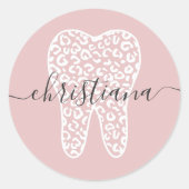 Aangepaste naam Dental Leopard Print Tooth Ronde Sticker (Voorkant)