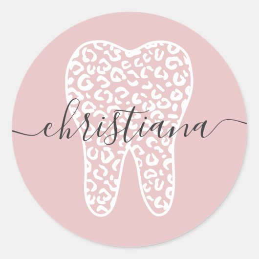 Aangepaste naam Dental Leopard Print Tooth Ronde Sticker (Voorkant)