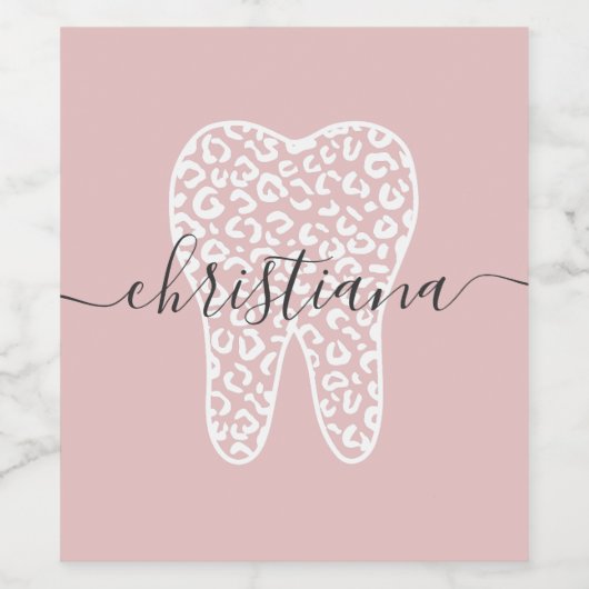 Aangepaste naam Dental Leopard Print Tooth Wijn Etiket (Enkel label)