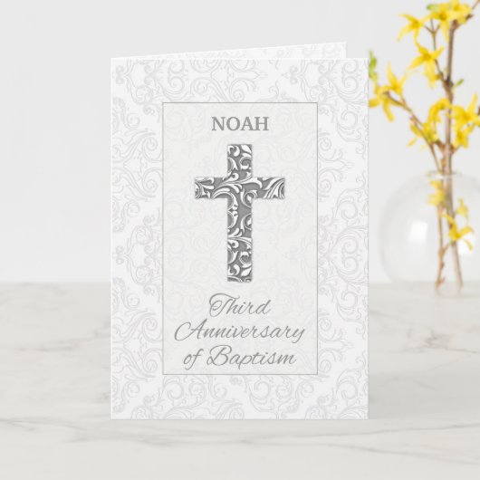 Aangepaste naam Derde Jubileum Baptisme Blessenaar Kaart (Gele Bloem)