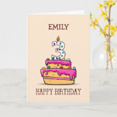 Aangepaste naam, derde verjaardag, 3 op de roze ro kaart (Gele Bloem)