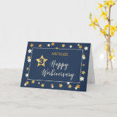 Aangepaste naam derde werknemer werkjubileum Navy  Kaart (Gele Bloem)