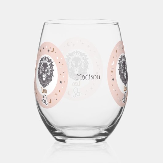 Aangepaste naam Dierenriem Teken Leo Wijnglas Zonder Voet (Voorkant)