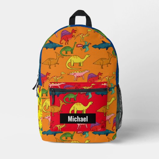 Aangepaste naam Dinosaur Boy's Rainbow Backpack Bedrukte Rugzak (Voorkant)
