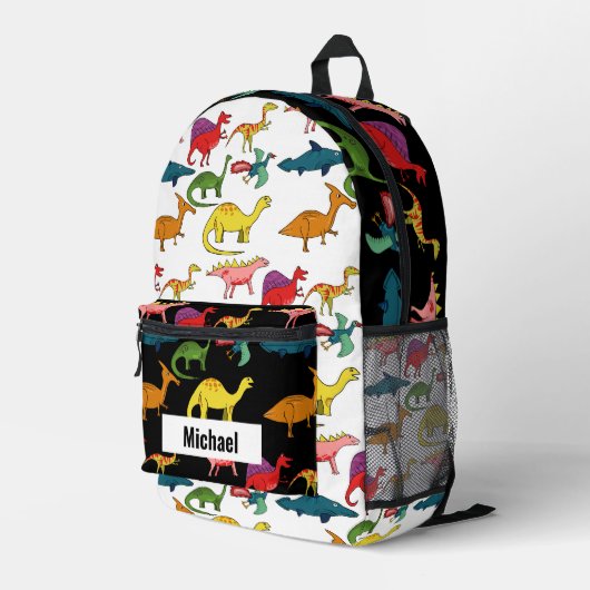 Aangepaste naam Dinosaur Boy's Rainbow Backpack Bedrukte Rugzak (Achterkant Hoek Rechts)