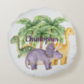 Aangepaste naam Dinosaurs Palmbomen Rond Kussen (Achterkant)