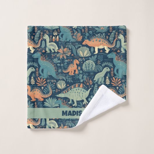 Aangepaste naam Dinosaurus Patroon Bad Handdoek (Wasdoekje)