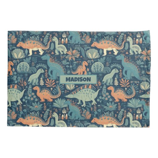 Aangepaste naam Dinosaurus Patroon Kussensloop (Achterkant)