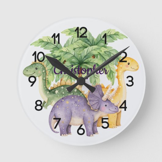 Aangepaste naam Dinosaurussen Palmbomen Kwekerij Ronde Klok (Voorkant)