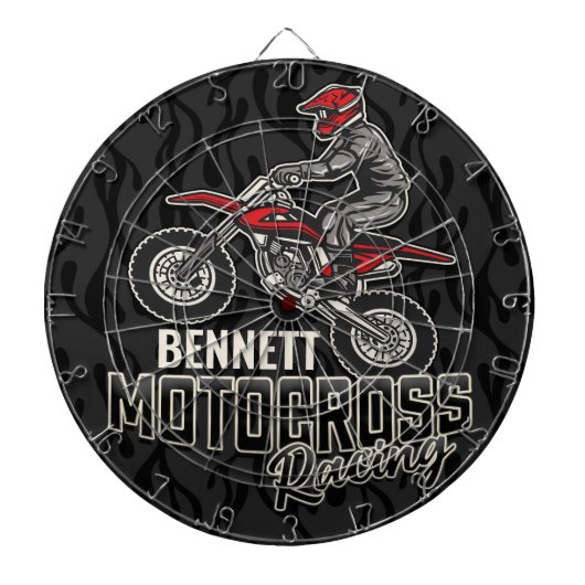 Aangepaste naam Dirt Bike Rider Motocross Racing Dartbord (Voorkant)