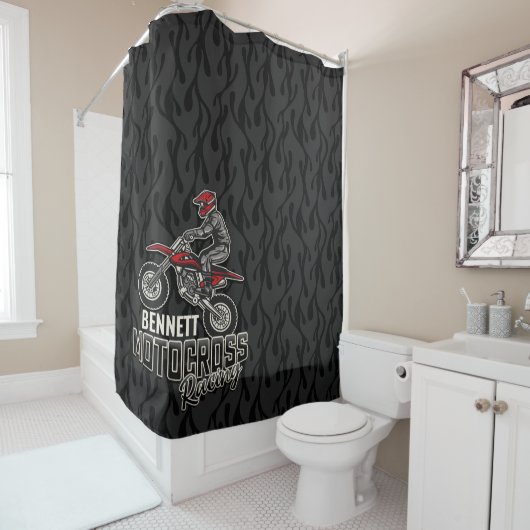 Aangepaste naam Dirt Bike Rider Motocross Racing Douchegordijn (In situ)