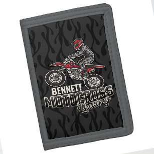 Aangepaste naam Dirt Bike Rider Motocross Racing Drievoud Portemonnee