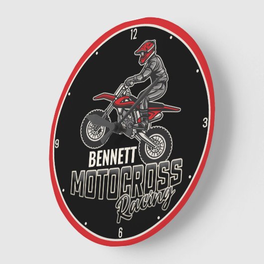 Aangepaste naam Dirt Bike Rider Motocross Racing Grote Klok (Hoek)