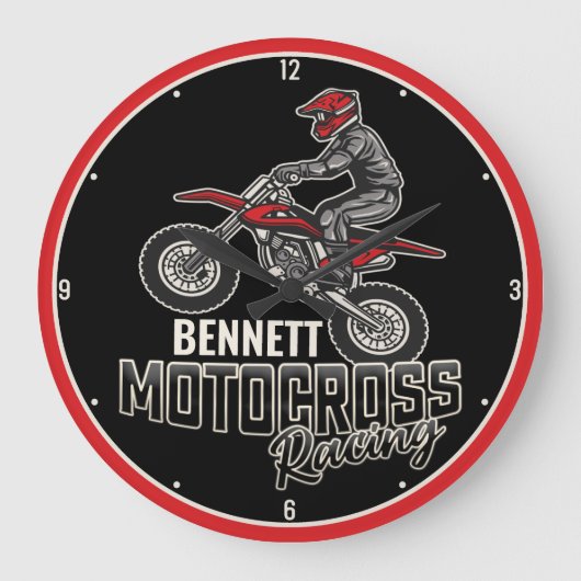Aangepaste naam Dirt Bike Rider Motocross Racing Grote Klok (Voorkant)
