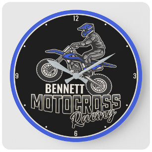 Aangepaste naam Dirt Bike Rider Motocross Racing Grote Klok