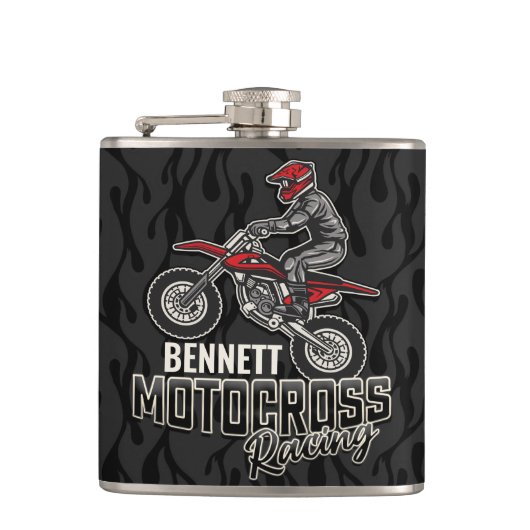 Aangepaste naam Dirt Bike Rider Motocross Racing Heupfles (Voorkant)