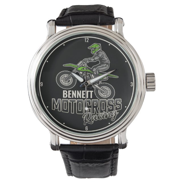 Aangepaste naam Dirt Bike Rider Motocross Racing Horloge (Voorkant)