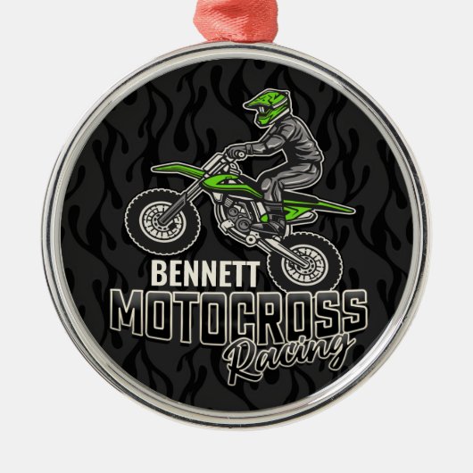 Aangepaste naam Dirt Bike Rider Motocross Racing Metalen Ornament (Voorkant)