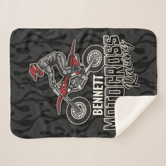 Aangepaste naam Dirt Bike Rider Motocross Racing Sherpa Deken (Voorkant (horizontaal))