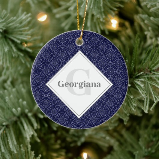Aangepaste naam Ditsy Winter Snow Angels Sneeuwman Keramisch Ornament (Boom)