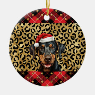 Aangepaste naam Doberman Pinscher hond Santa hoed Keramisch Ornament