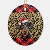 Aangepaste naam Doberman Pinscher hond Santa hoed Keramisch Ornament (Links)