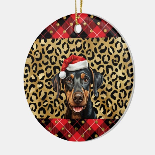 Aangepaste naam Doberman Pinscher hond Santa hoed Keramisch Ornament (Links)