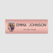 Aangepaste naam docent met foto – Rose Gold Naamplaatje (Voorkant)