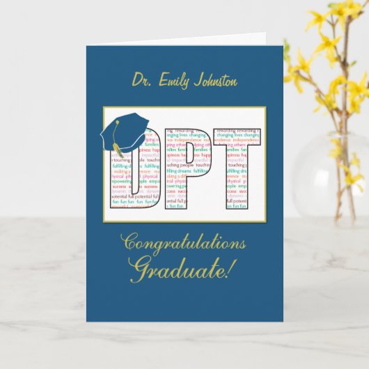 Aangepaste naam Doctor Physical Therapy Afstuderen Kaart (Gele Bloem)