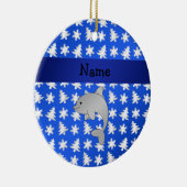 Aangepaste naam dolfijnblauwe sneeuwvlokken bomen keramisch ornament (Rechts)