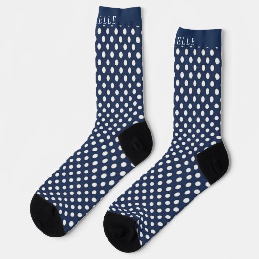 Aangepaste naam Donker Navy Blauw Wit Polka Dot Sokken (Links)