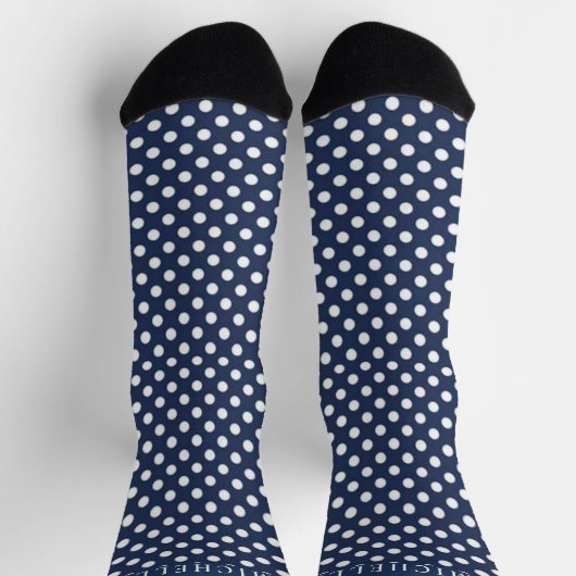 Aangepaste naam Donker Navy Blauw Wit Polka Dot Sokken (Top)