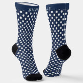 Aangepaste naam Donker Navy Blauw Wit Polka Dot Sokken (Gebogen)