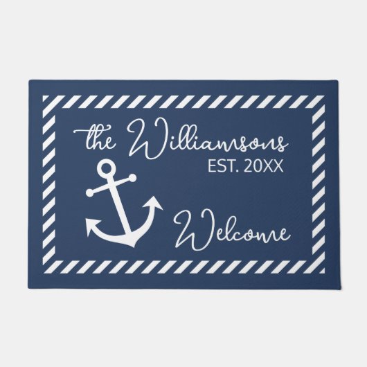 Aangepaste naam  donkerblauw welkomstbord deurmat (Voorkant)