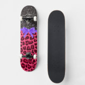 Aangepaste naam donkergrijze glitter roze leopardb skateboard (Voorkant)