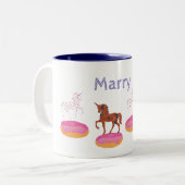 Aangepaste naam Donuts Unicorns Art Tweekleurige Koffiemok (Voorkant links)