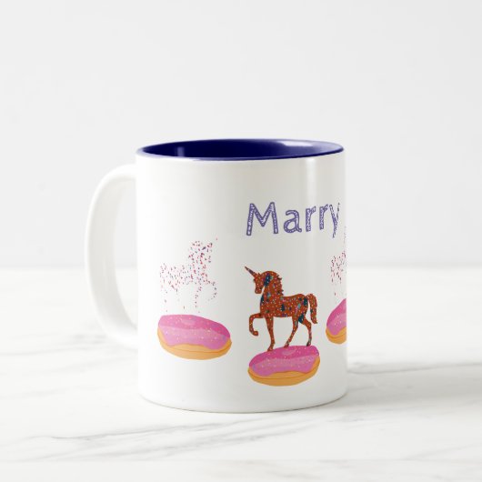 Aangepaste naam Donuts Unicorns Art Tweekleurige Koffiemok (Voorkant links)