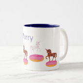 Aangepaste naam Donuts Unicorns Art Tweekleurige Koffiemok (Voorkant rechts)